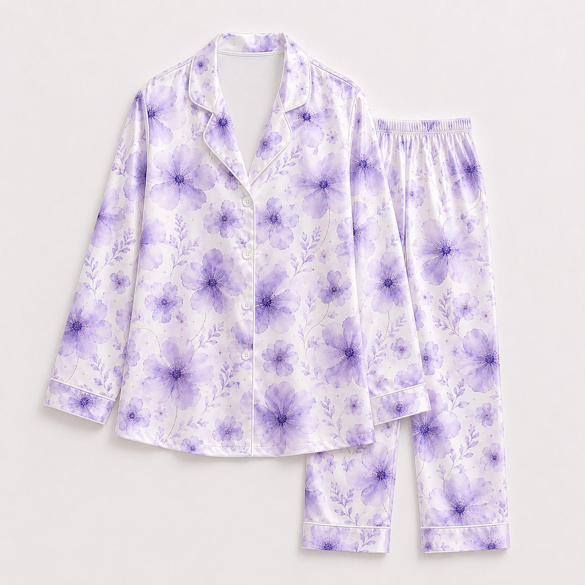 Purple Blossom Poly Pajama Apparel: Elegant Floral Graphic Sleepwear & Lounge Collection