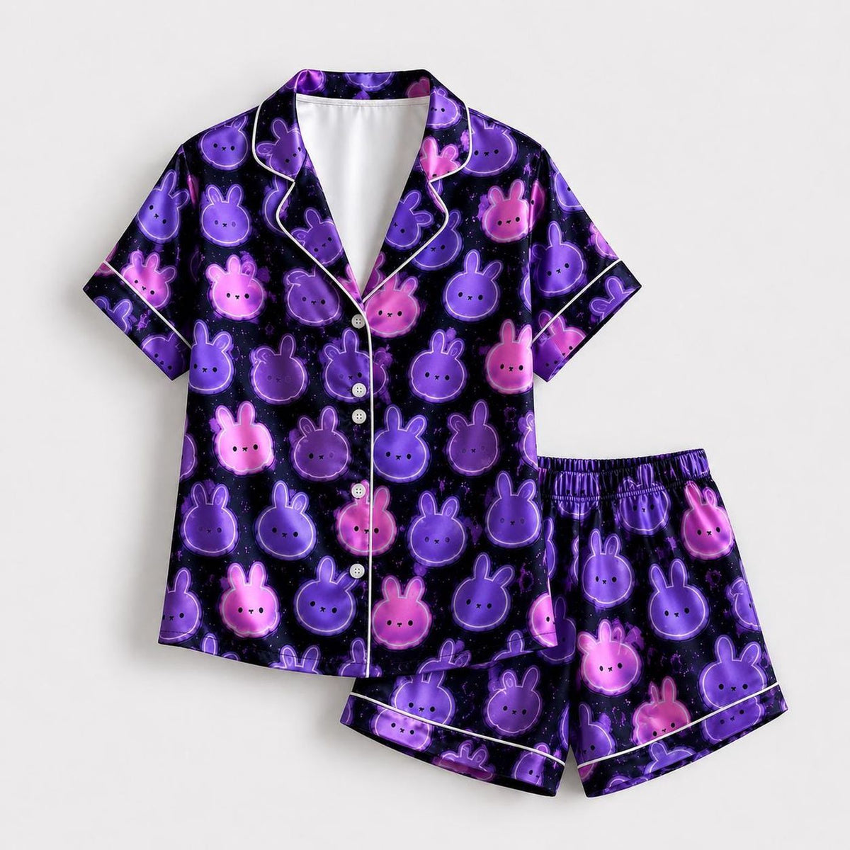 Purple Bunny Pajama Set Girls Neon Rabbit Sleepwear