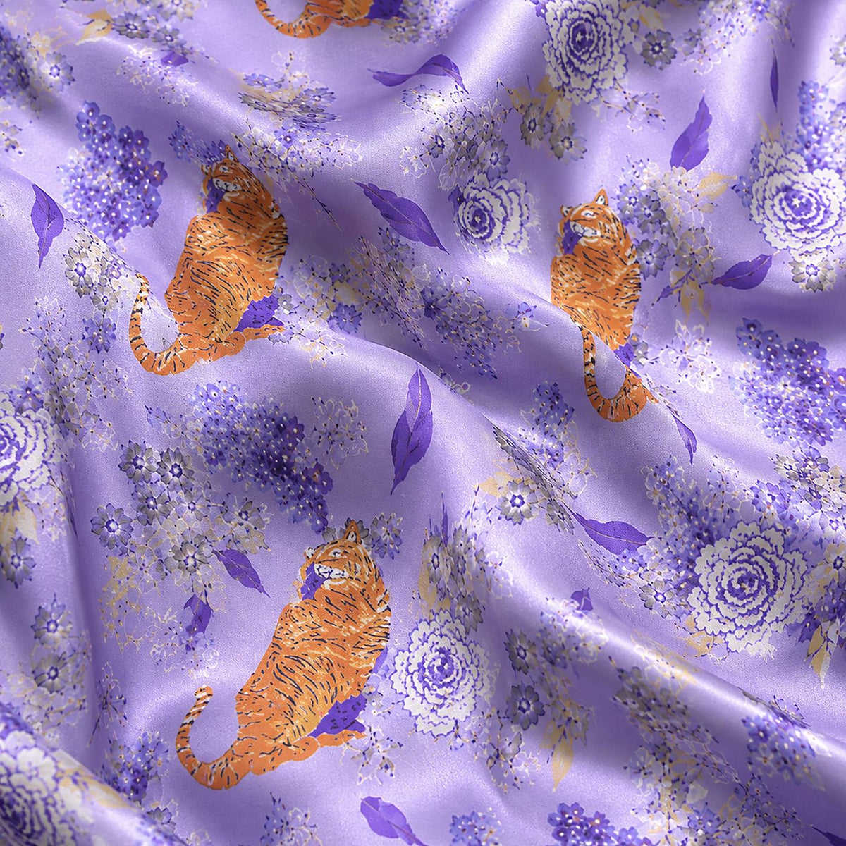 Stylish Purple Satin Tiger Pajama Set - Floral Botanical Loungewear Collection