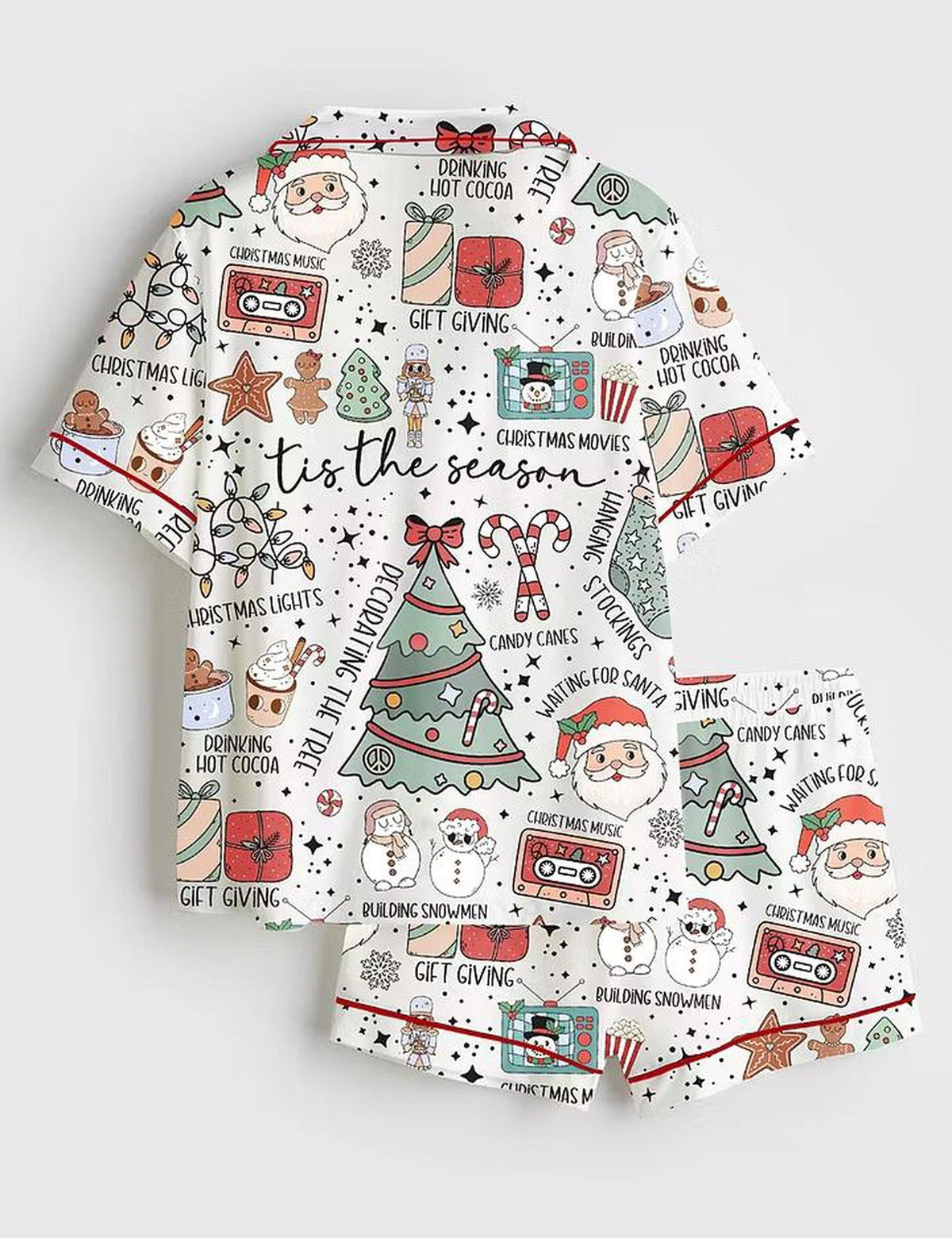 Cute Retro Christmas Satin Pajama Set with Santa and Hot Cocoa - Tis The Season!