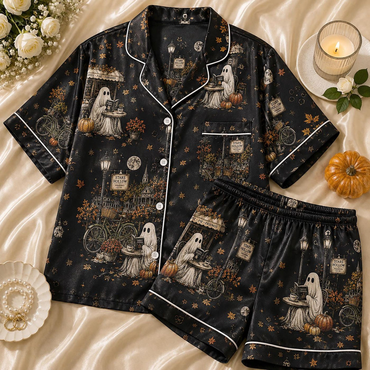 Cute Ghost Book Lover Pajama Set for Cozy Fall Nights
