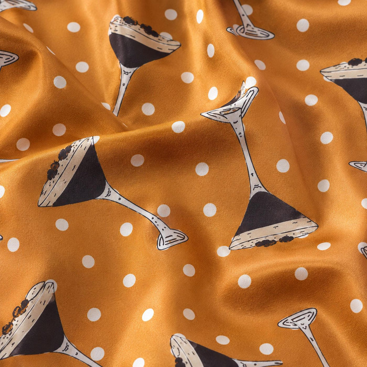 Vintage Martini Satin Pajama Set with Cocktail Glasses & Polka Dot Pattern