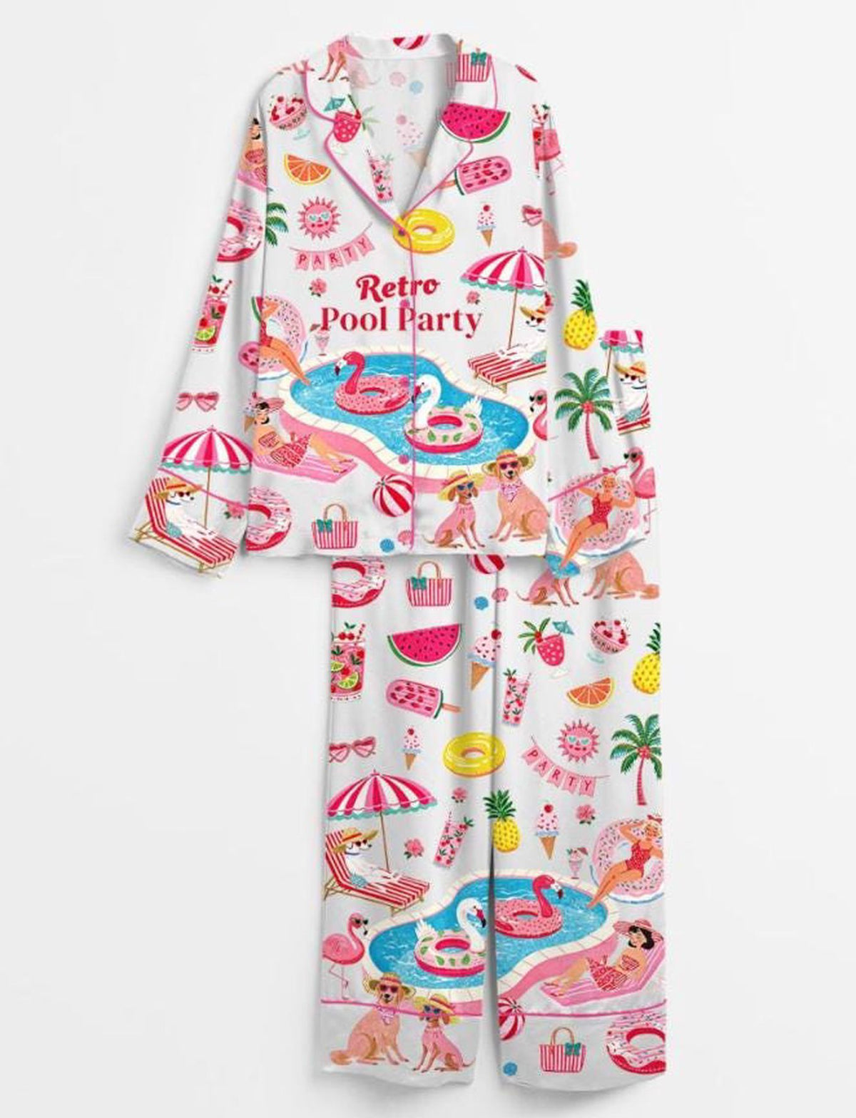 Retro Pool Party Pajama Set: Summer Sleepwear for Women - Fun Tropical Loungewear Gift
