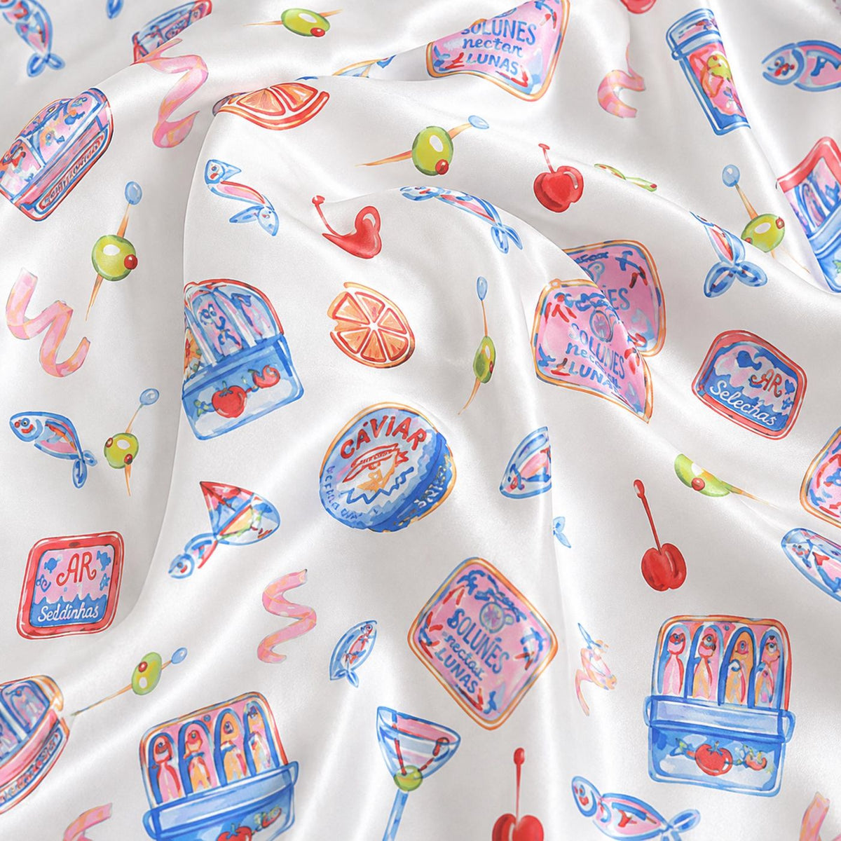 Retro Snack Satin Pajama Set: Soda Candy Chips Print Sleepwear for Women