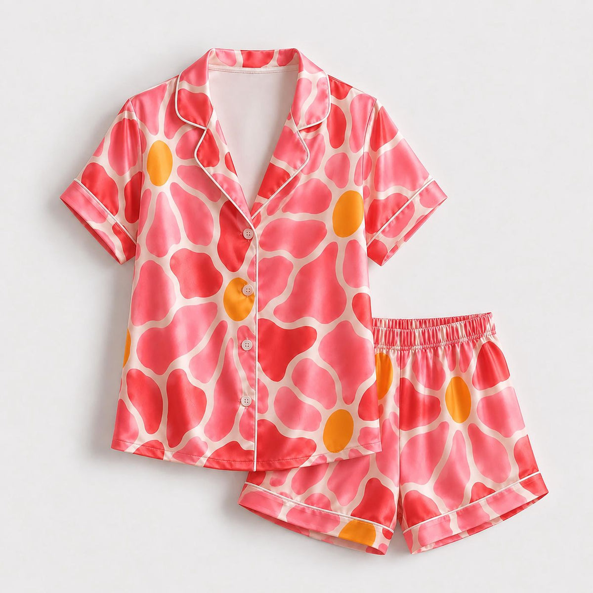 Romantic Watercolor Botanical Floral Heart Ivory Satin Pajama Set