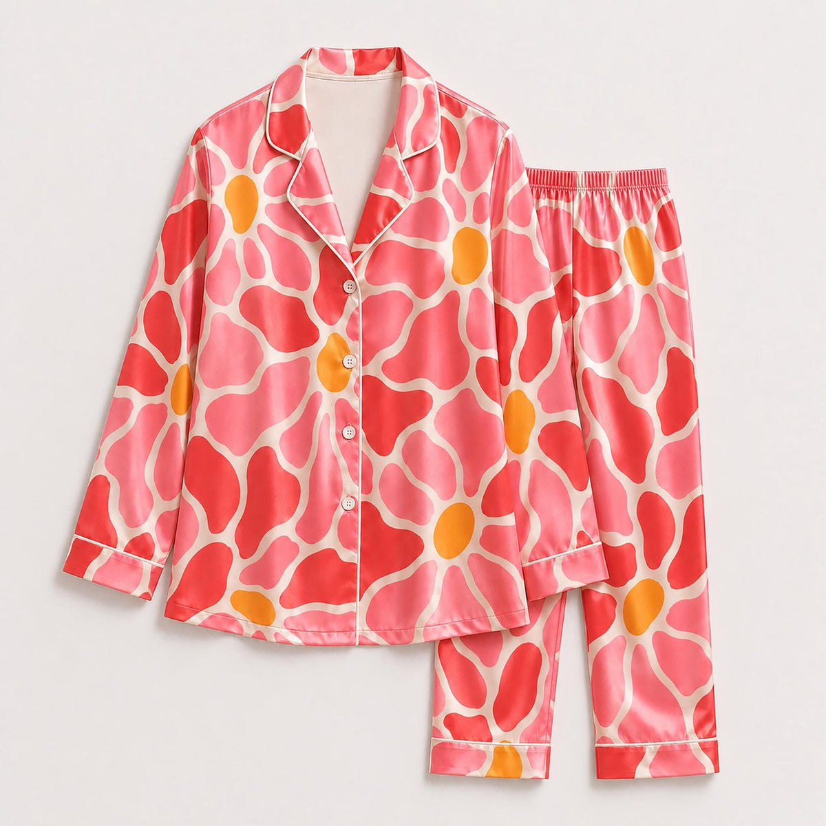 Romantic Watercolor Botanical Floral Heart Ivory Satin Pajama Set