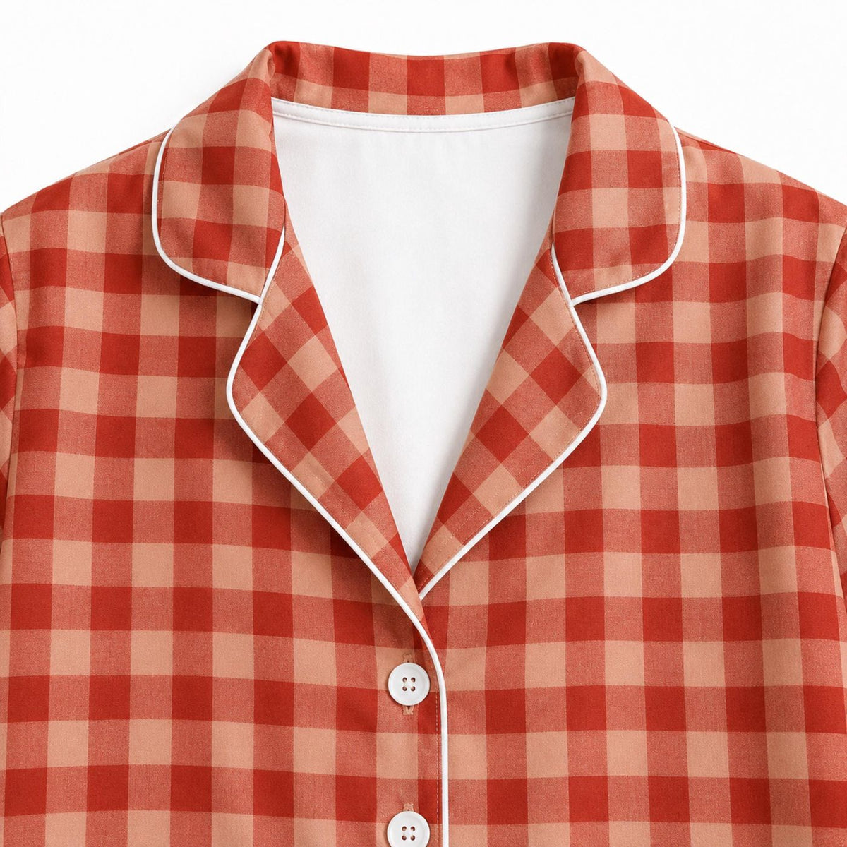 Cozy Rust Gingham Satin Pajama Set: Classic Buffalo Check Sleepwear