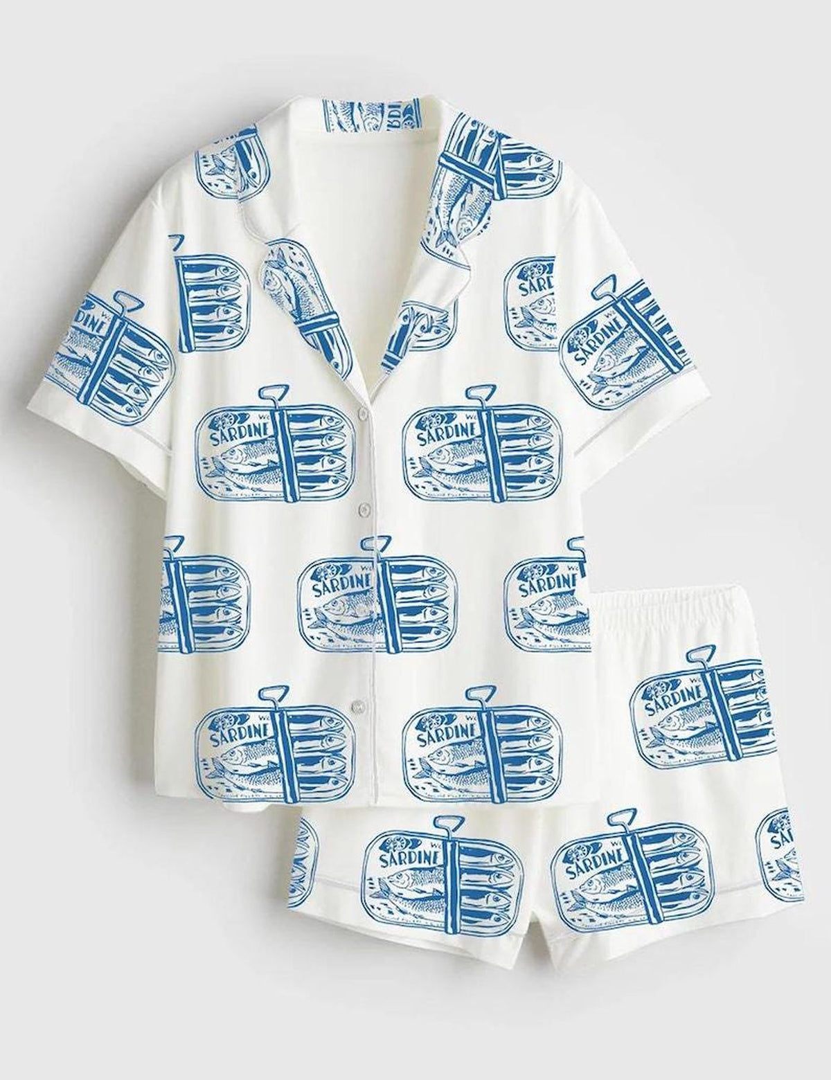 Sardine Pajama Set Women Coastal Fish Sleepwear