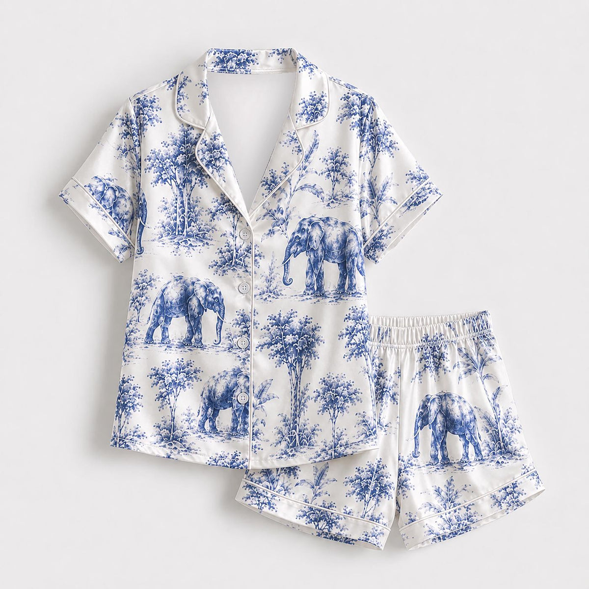 Elegant Satin Graphic Pajama Set: Safari Print Loungewear Collection