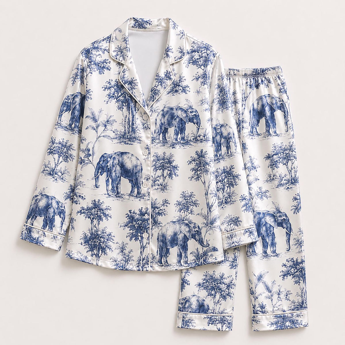 Elegant Satin Graphic Pajama Set: Safari Print Loungewear Collection