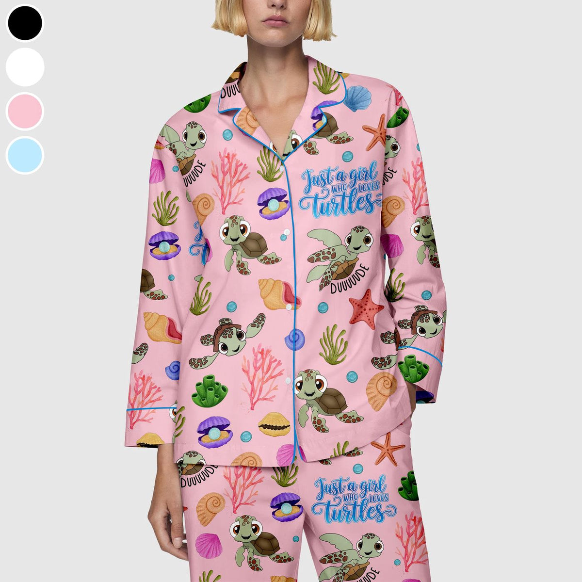 Ocean Print Sea Turtle Pajama Set for Women - Satin Sleepwear Turtle Lovers Gift