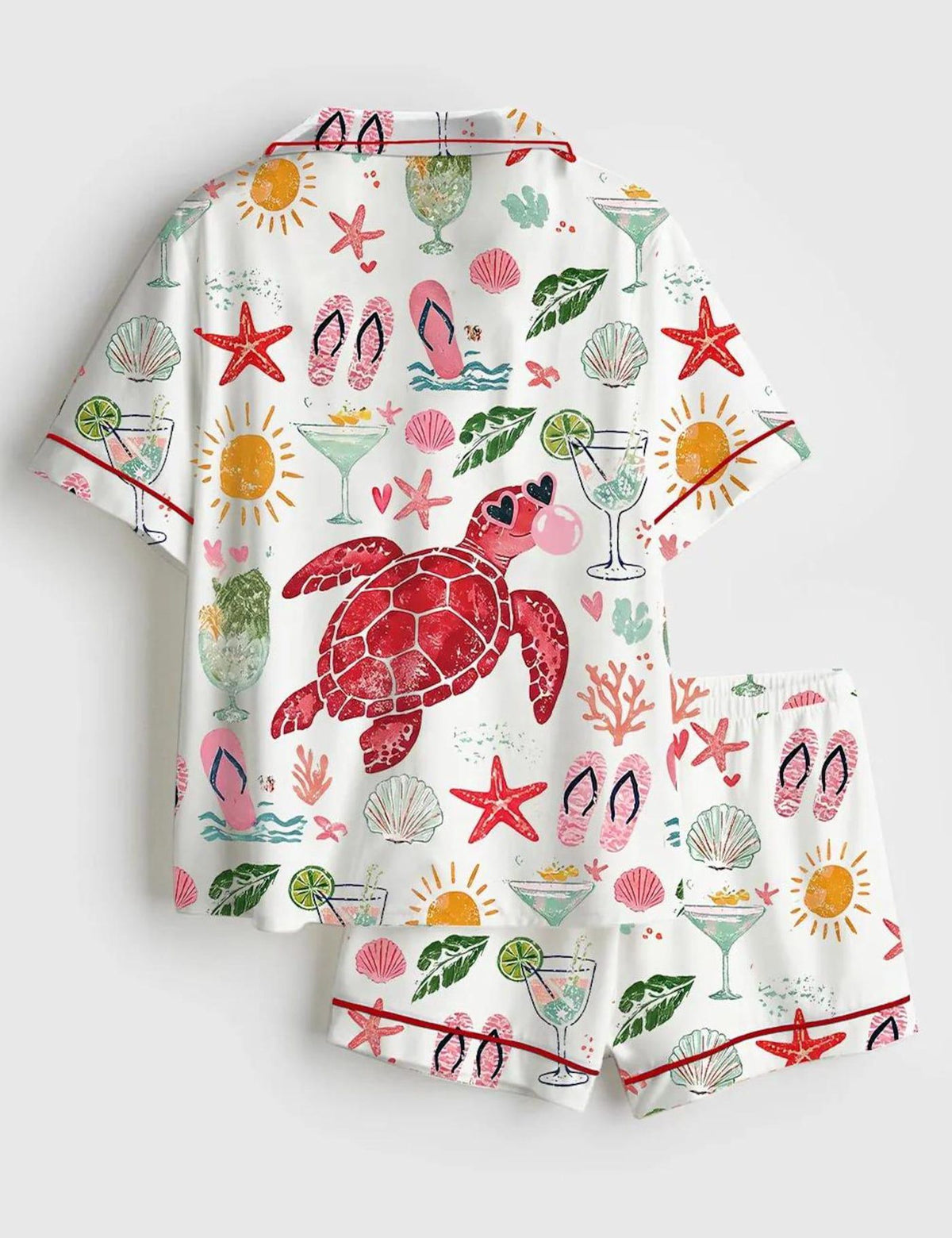 Sea Turtle Print Pajama Set Women Beach Ocean Sleepwear