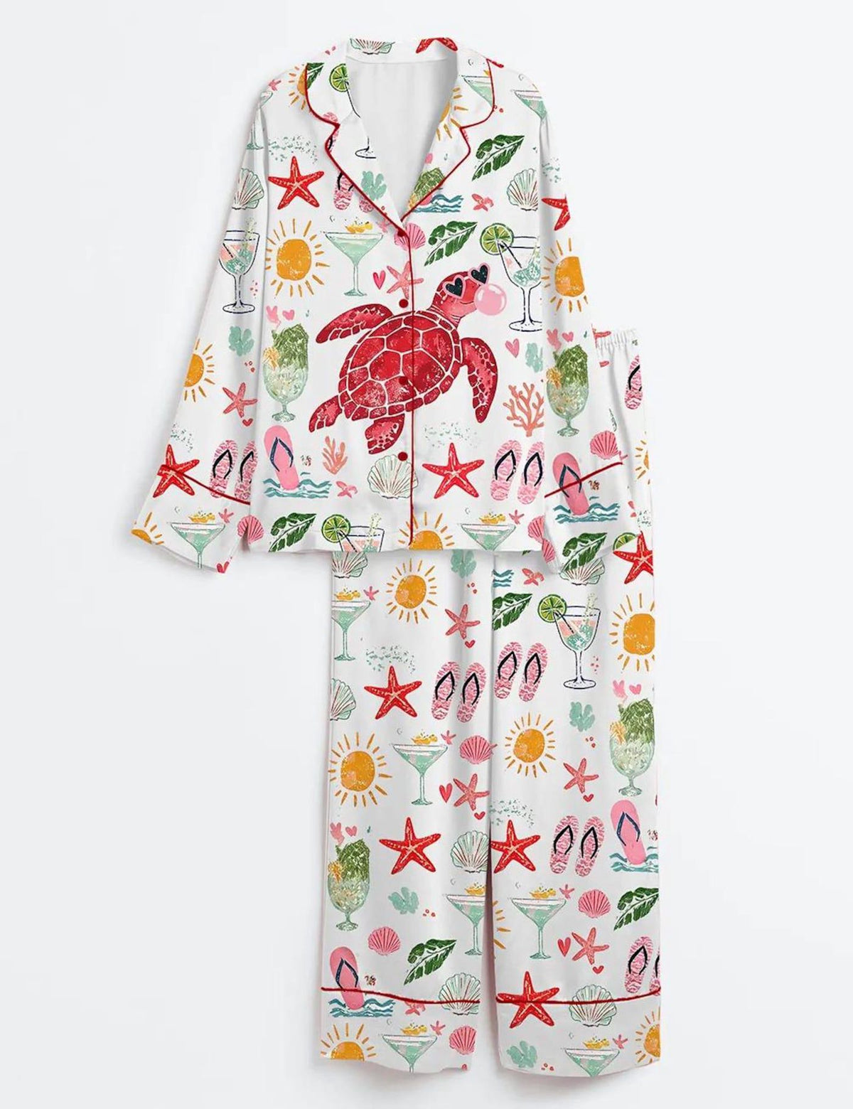 Sea Turtle Print Pajama Set Women Beach Ocean Sleepwear
