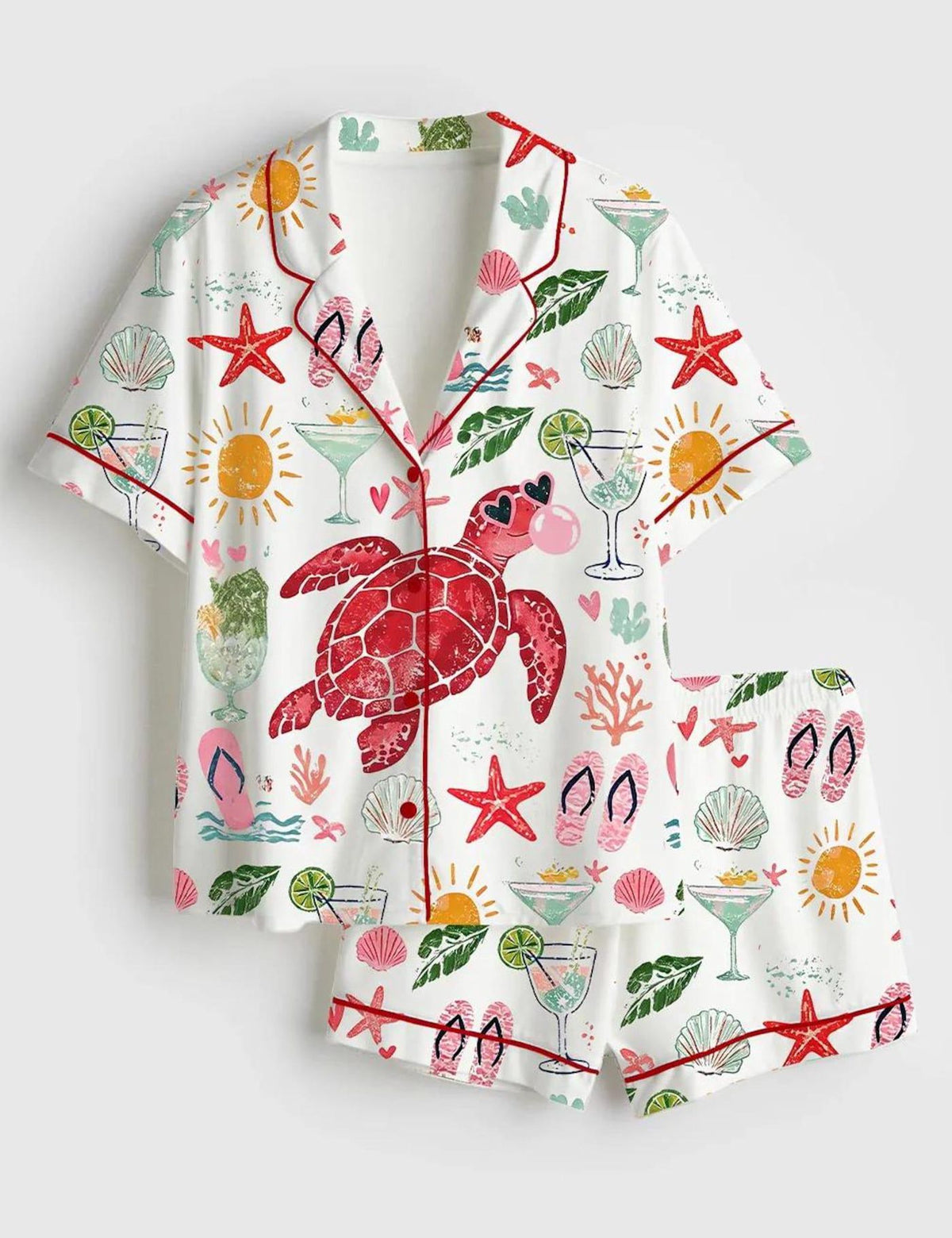 Sea Turtle Print Pajama Set Women Beach Ocean Sleepwear