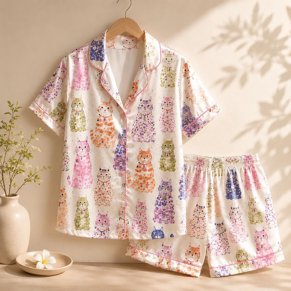 Colorful Cats Women Pajama Set: Cute Whimsical Cat PJs for Pet Lovers