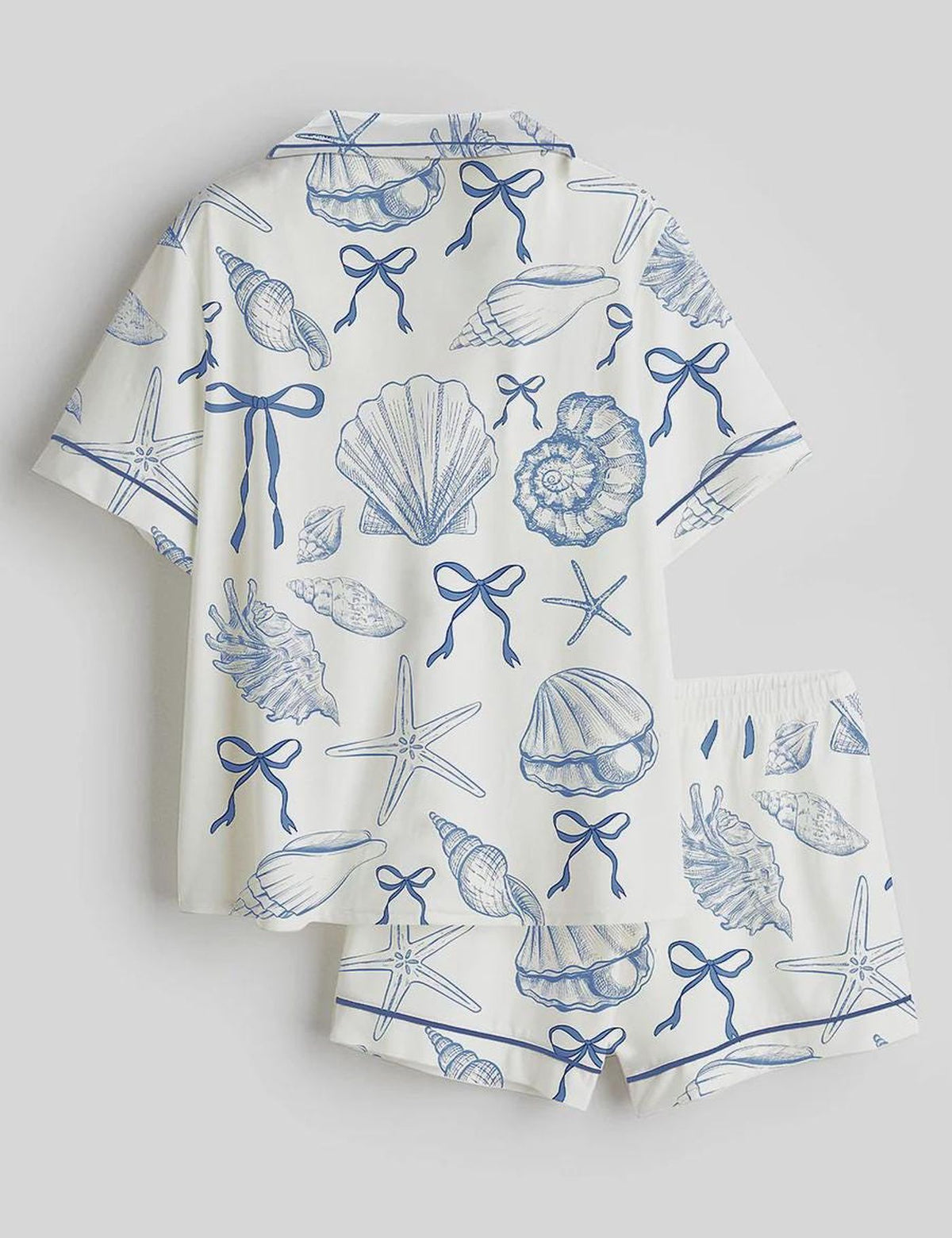 Ocean Print Seashell Pajama Set: Blue Shell Pattern Sleepwear for Beach Vacation