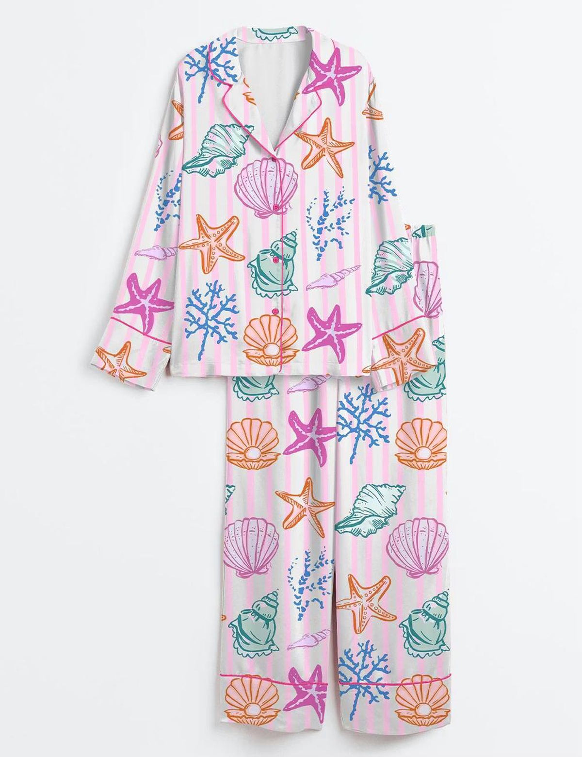 Women s Seashell Pajama Set: Coastal Beach Sleepwear with Starfish Shell Design