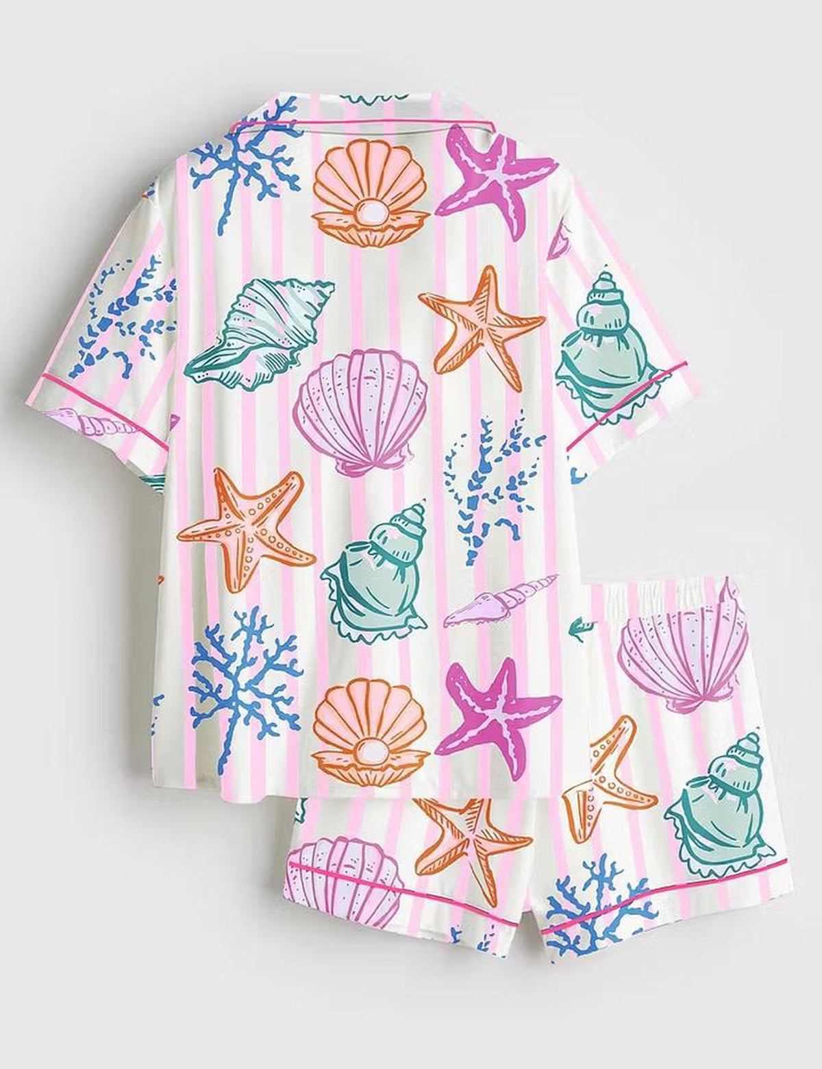 Women s Seashell Pajama Set: Coastal Beach Sleepwear with Starfish Shell Design