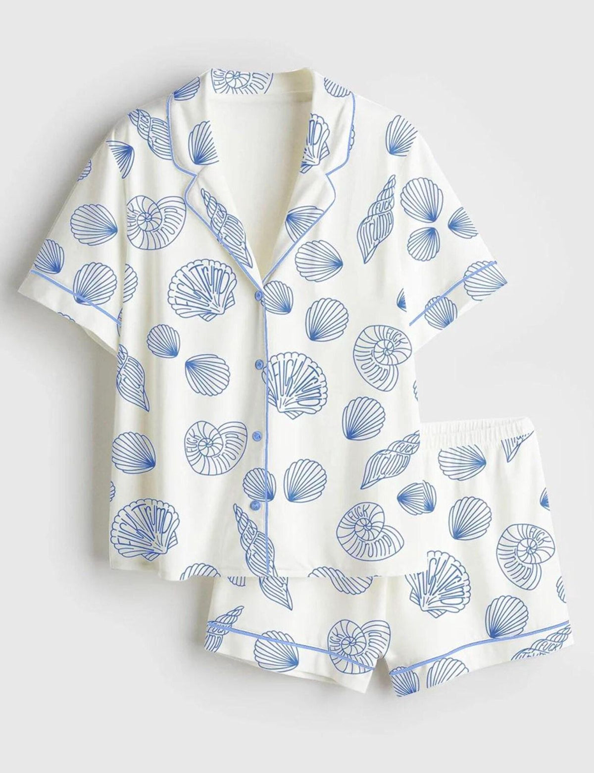 Seashell Women s Pajama Set Coastal Shell Print Sleepwear Nautical Beach Theme