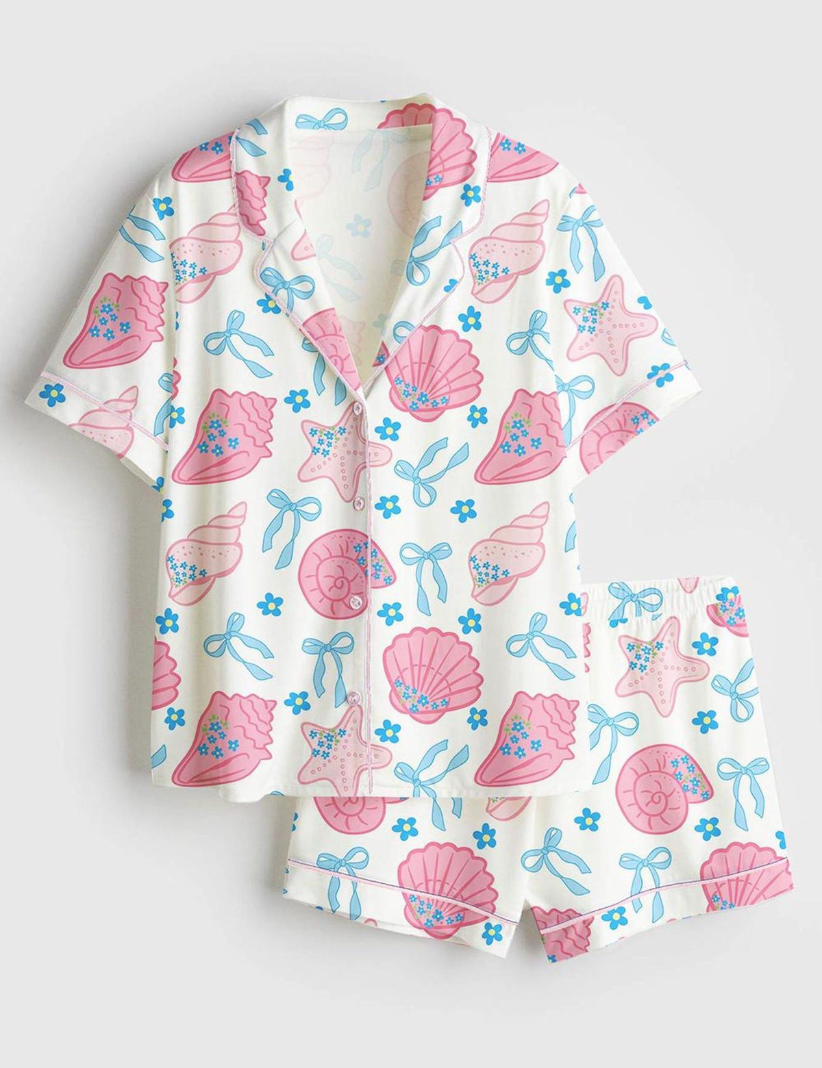 Seashell Women Pajama Set Coastal Beach Summer Sleepwear Gift