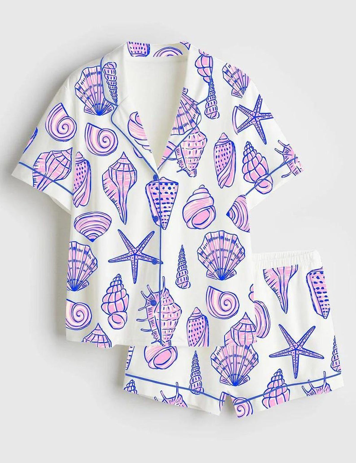 Seashell Coastal Pajama Set Women Summer Sleepwear