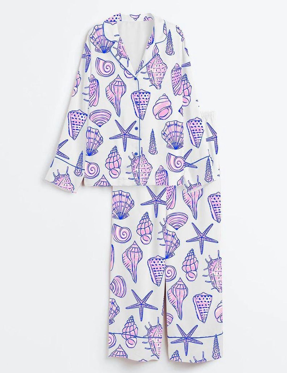 Seashell Coastal Pajama Set Women Summer Sleepwear