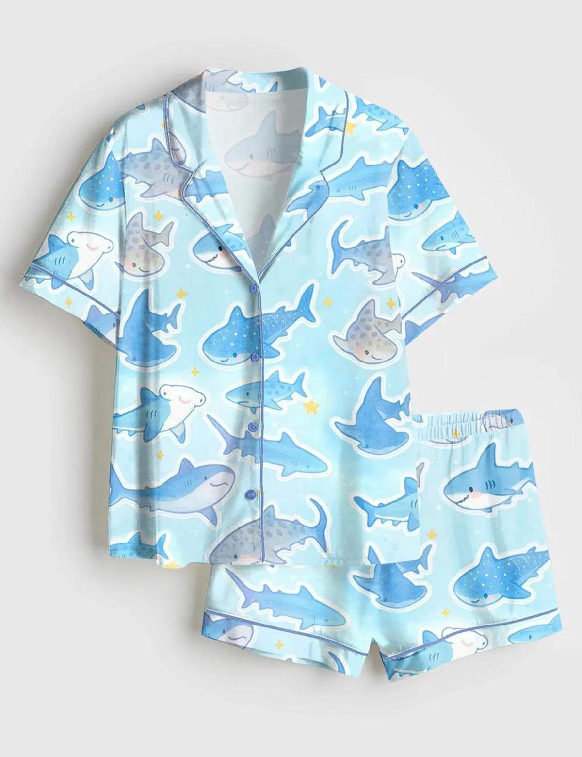 Shark Pajama Set Women Cute Ocean Sea Animal Sleepwear Gift For Her