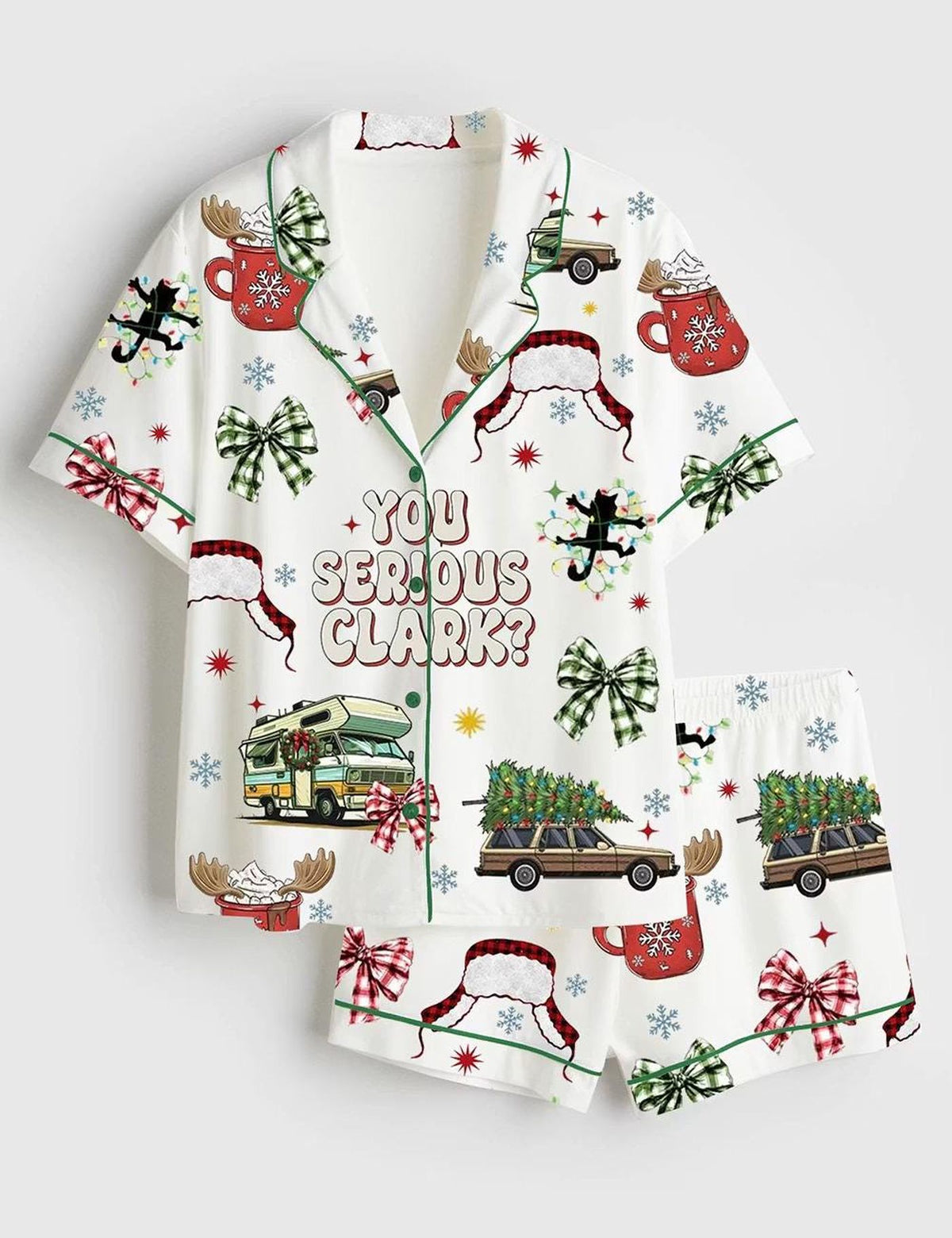 You Serious Clark Christmas Pajama Set - Short Sleeve Satin Holiday Pjs