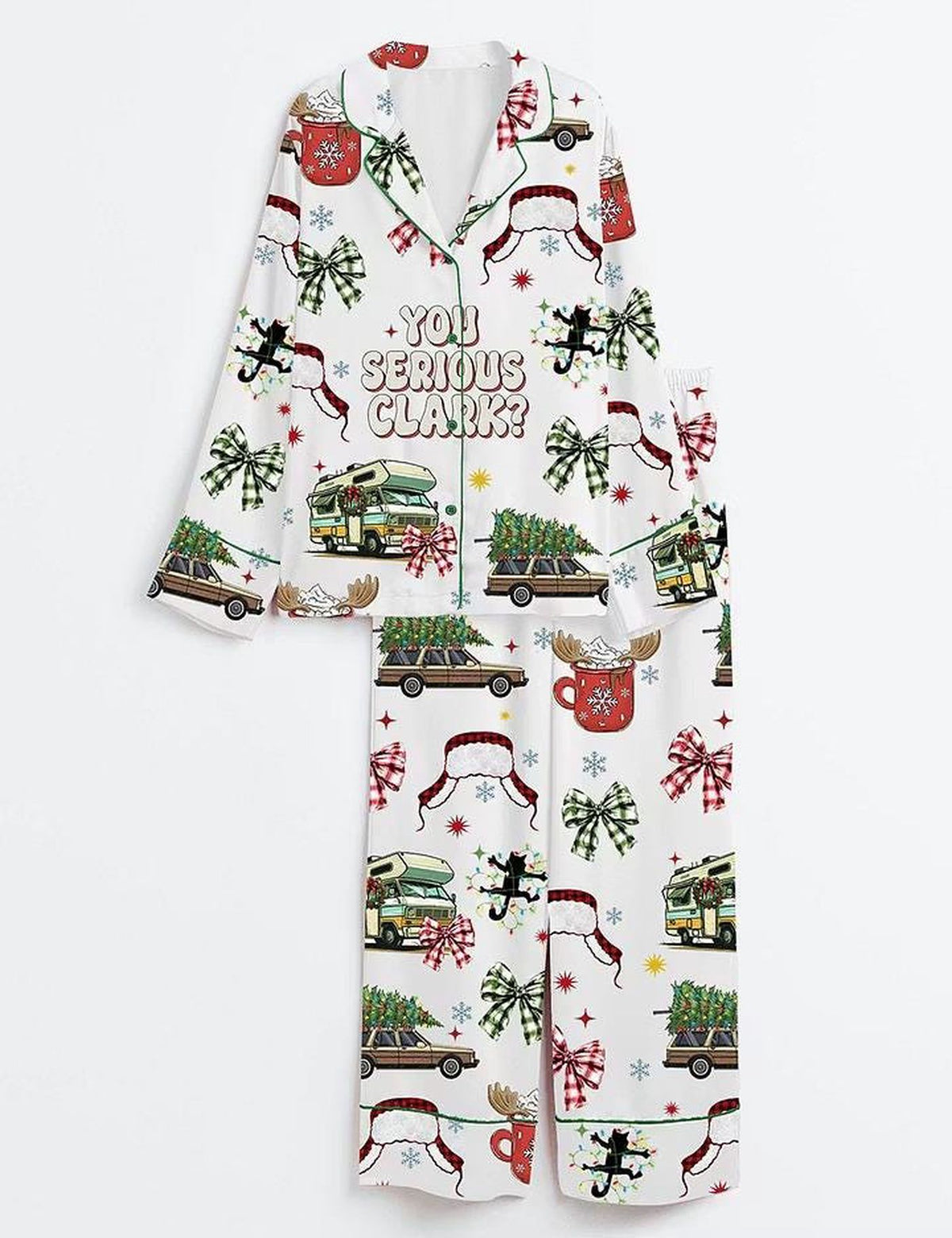 You Serious Clark Christmas Pajama Set - Short Sleeve Satin Holiday Pjs