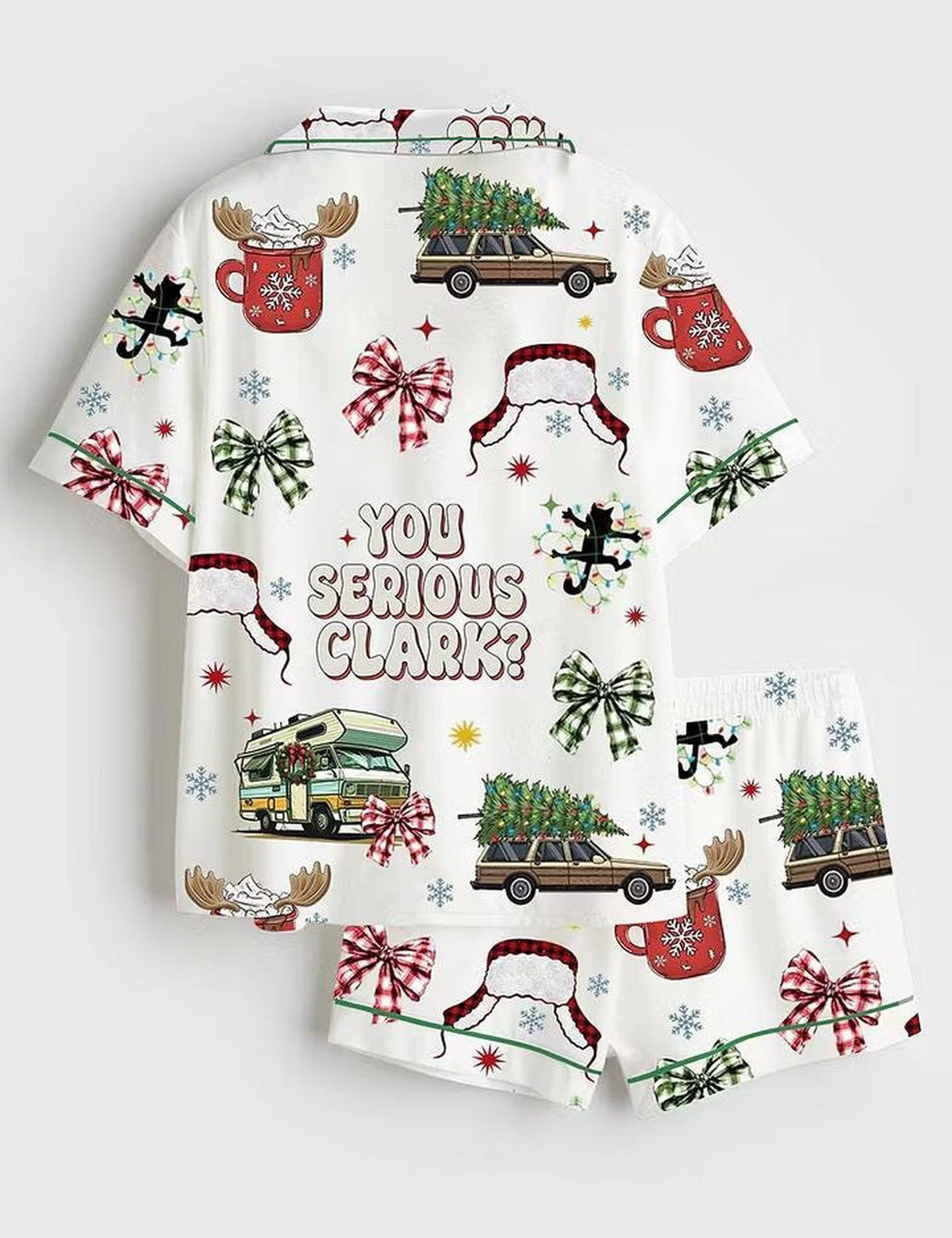 You Serious Clark Christmas Pajama Set - Short Sleeve Satin Holiday Pjs