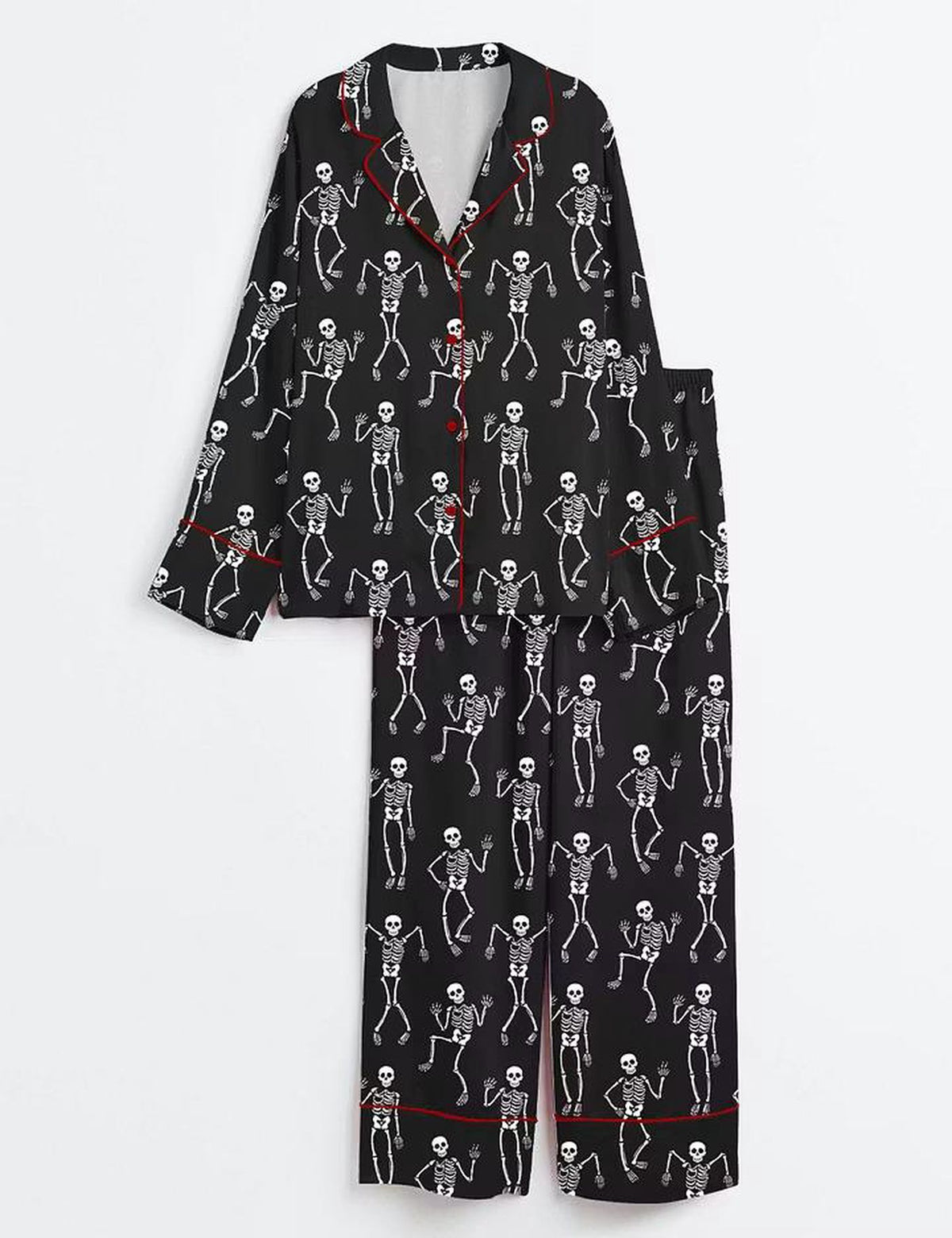 Skeleton Candy Satin Pajama Set for Women - Halloween Short Sleeve Pjs Spooky Season Sleepwear & Fall Loungewear