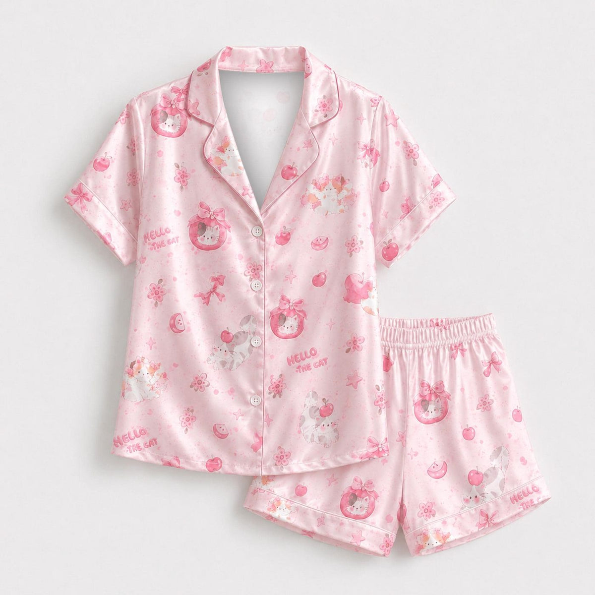 Soft Salmon Poly Pajama Set with Refined Floral Graphics - Comfortable Sleepwear and Loungewear
