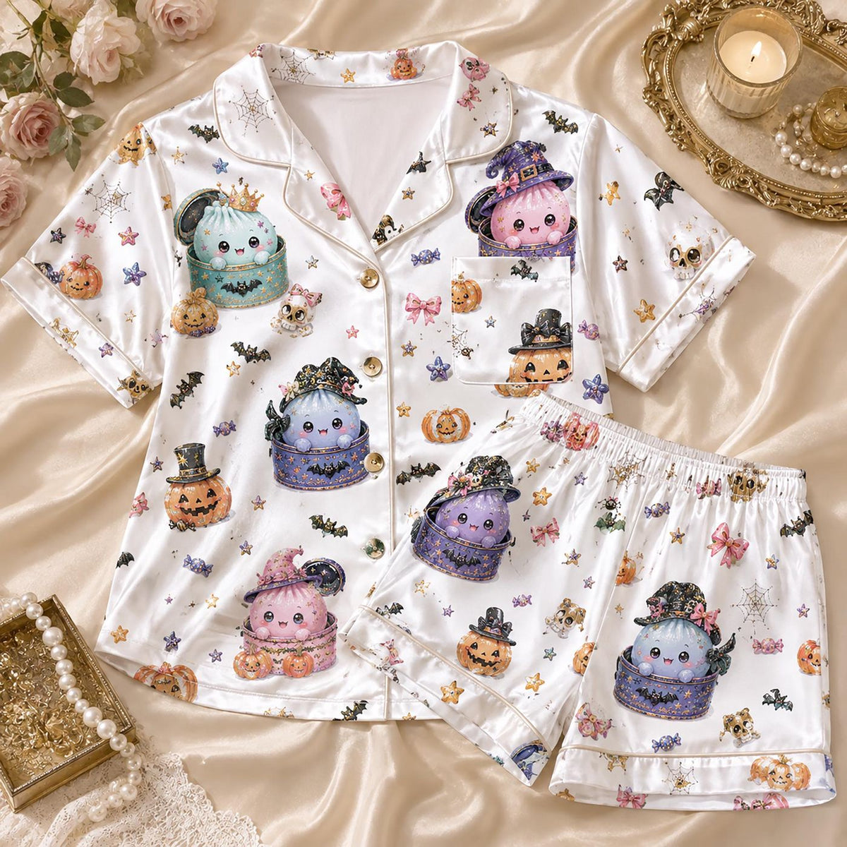 Spooky Dumpling Pajamas Set: Aesthetic Cute Halloween Sleepwear & Gifts for Her