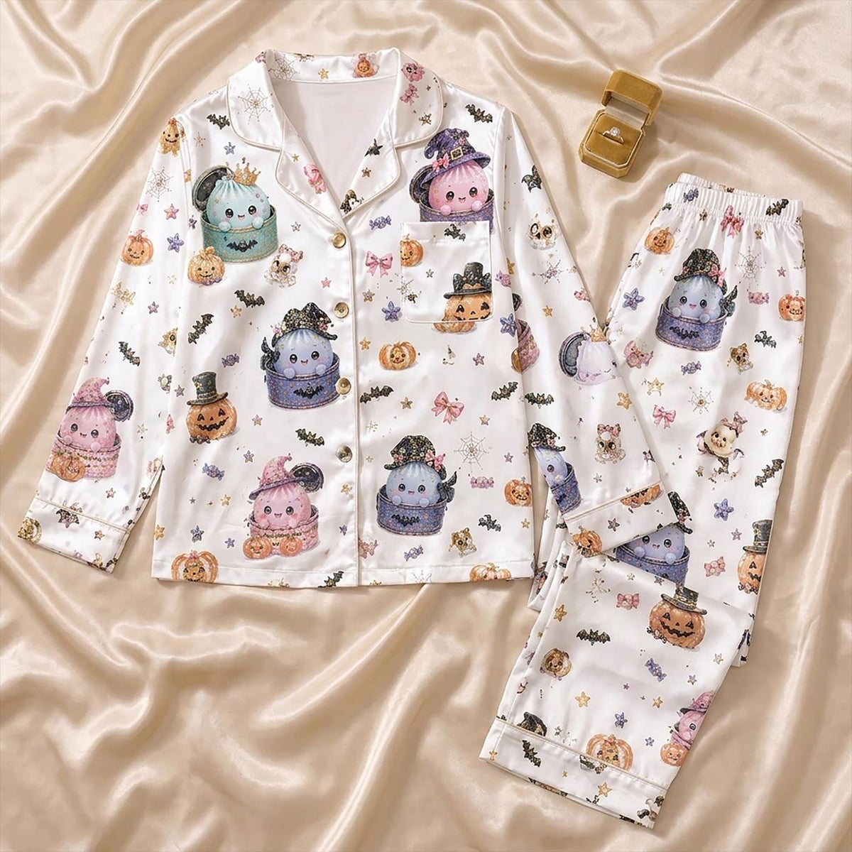 Spooky Dumpling Pajamas Set: Aesthetic Halloween Sleepwear for Her