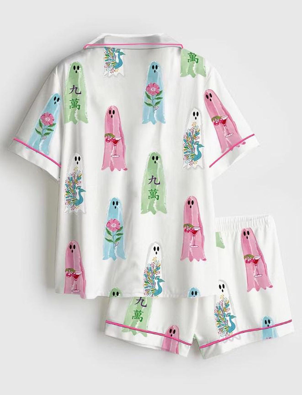 Spooky Ghost PJs: Floral Chinoiserie Halloween Pajamas for Bachelorette Sleepwear
