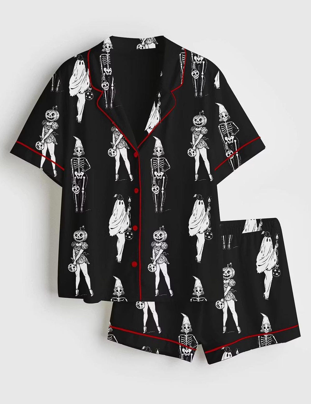 Skeleton Ghost Satin Pajamas: Spooky Girl Squad Halloween Loungewear