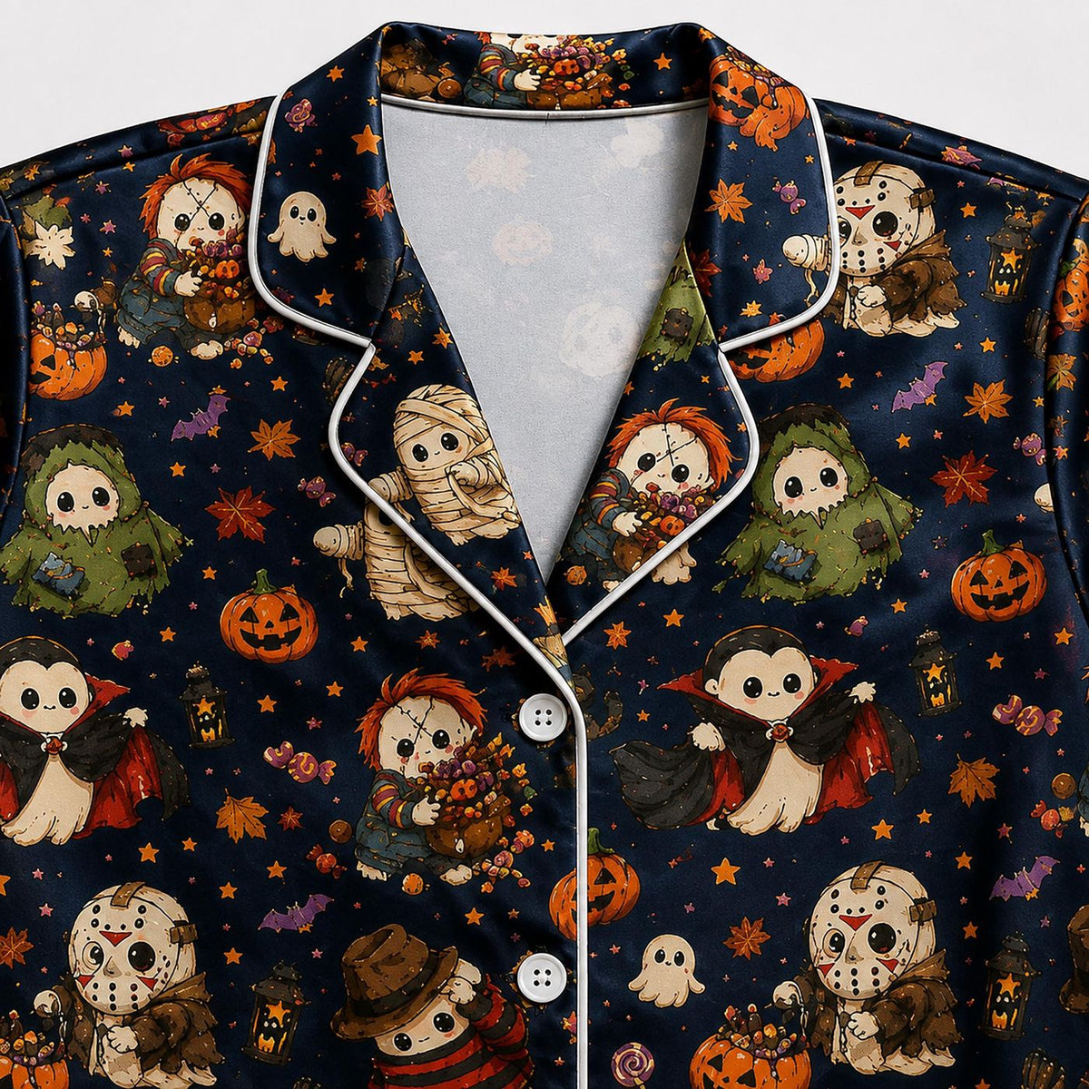Spooky Halloween Dog Satin Pajama Set Cozy Sleepwear with Pumpkin Ghost & Autumn Pattern