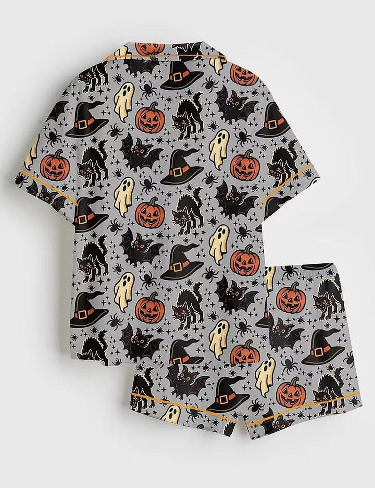 Spooky Halloween Satin Pajama Set - Ghost Bat Cat Pumpkin Witch - Festive Sleepwear