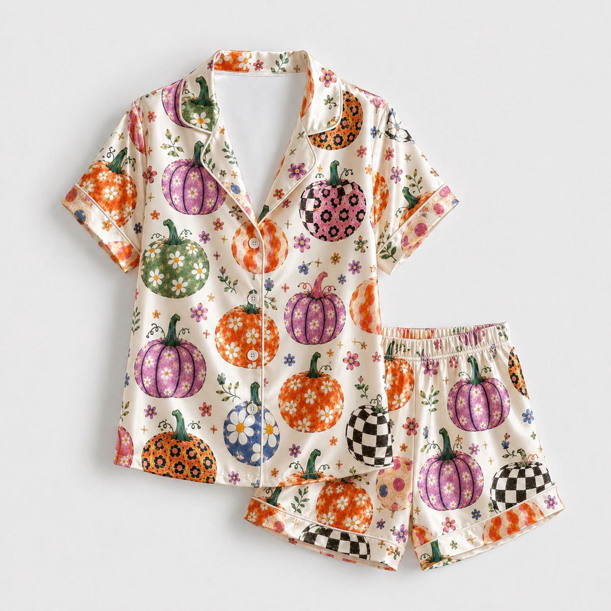 Spooky Season Satin Pajamas: Halloween & Fall Sleepwear Set for Stylish Comfort