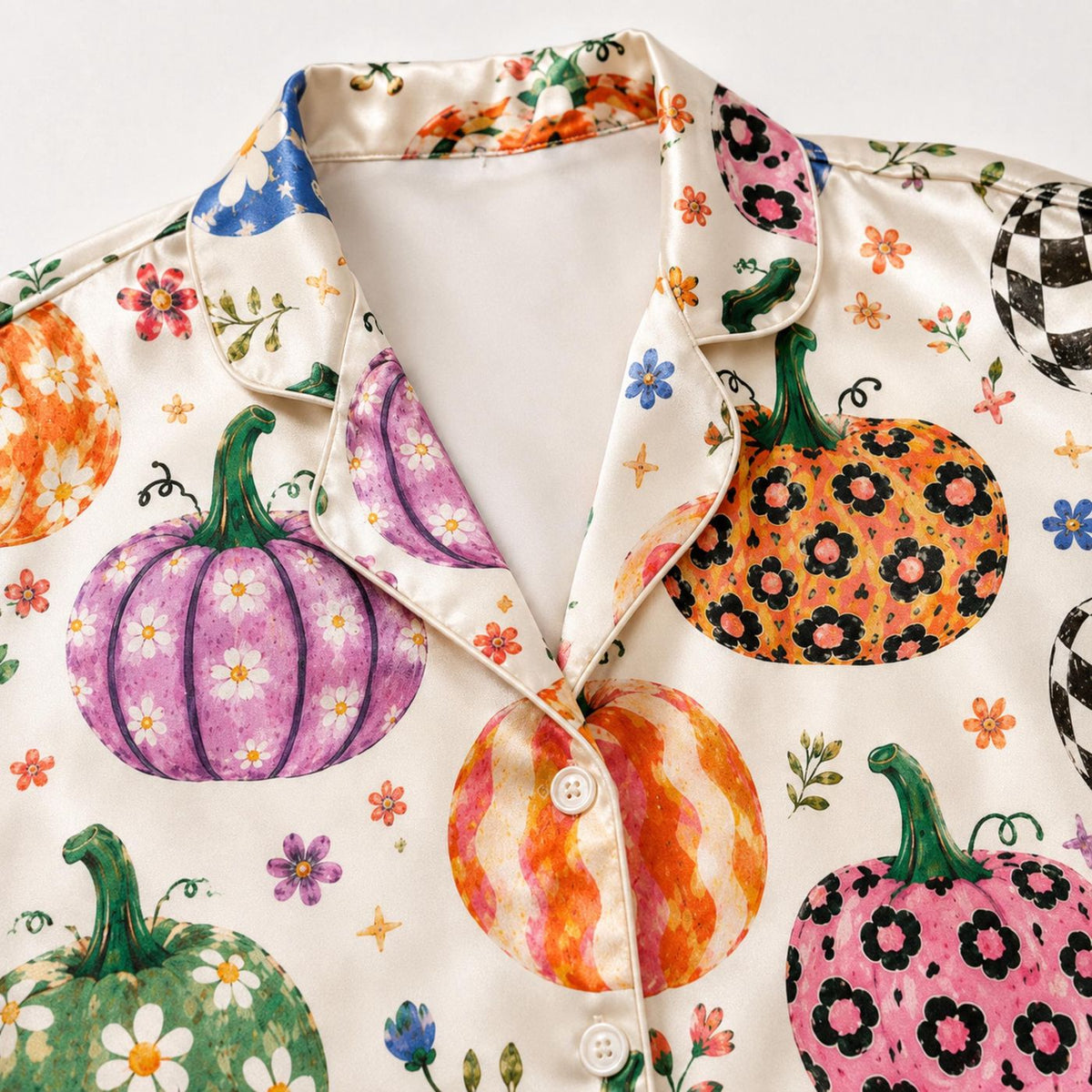 Spooky Season Satin Pajamas: Halloween & Fall Sleepwear Set for Stylish Comfort