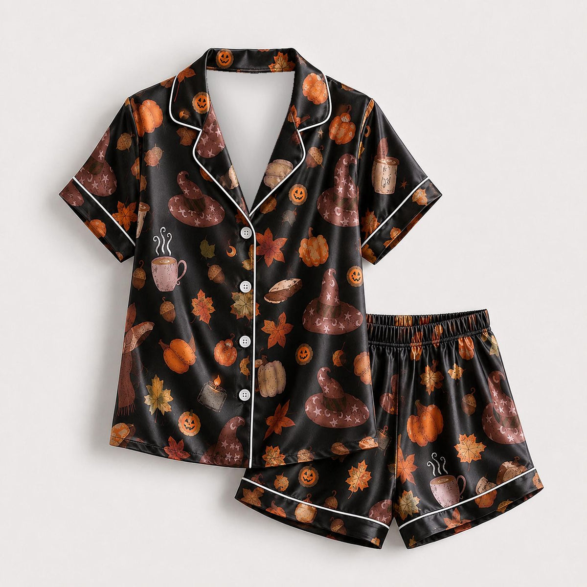 Spooky Sweet Halloween Satin Pajama Set: Cozy Autumn Lounge Wear Festive Gift