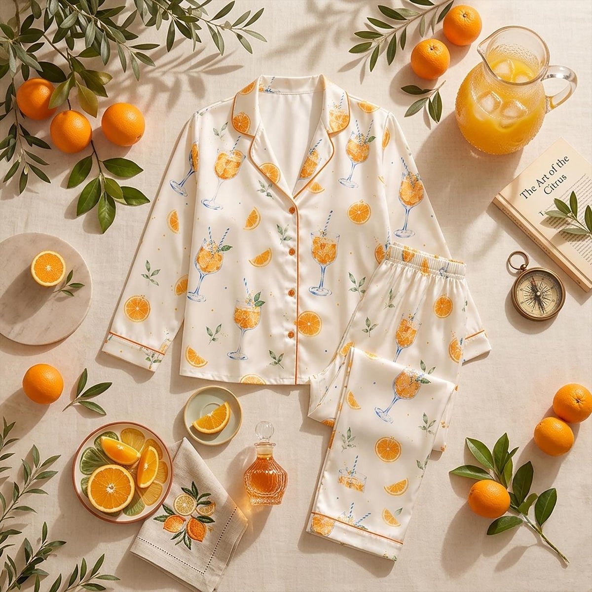 Orange Citrus Spritz Cocktail Pajama Set - Summer Bachelorette Gift