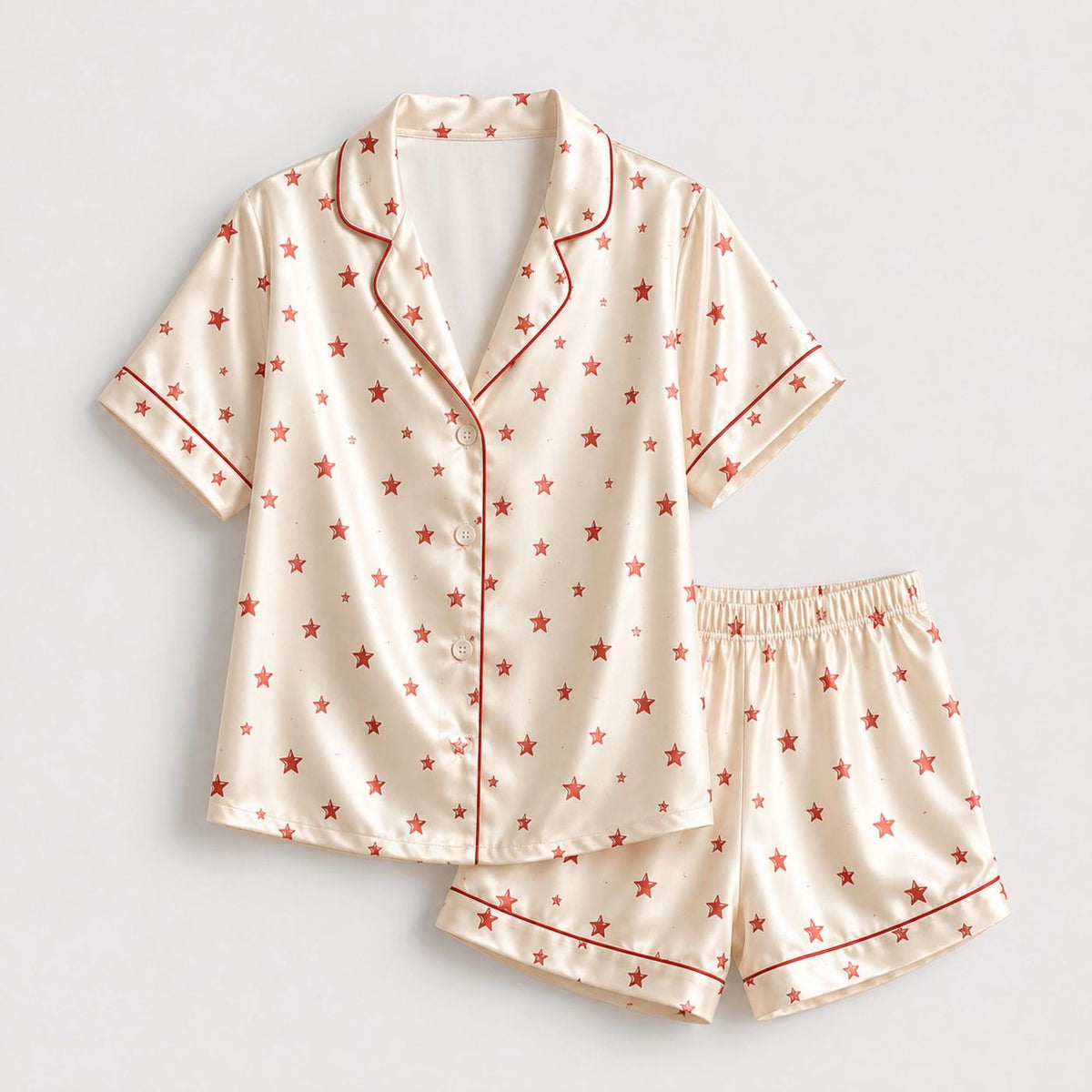 Red Pattern Star Pajama Set: Cozy Matching Sleepwear Collection