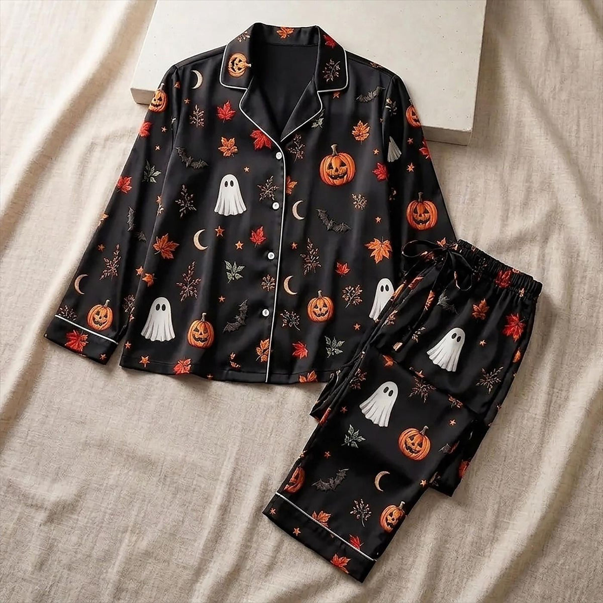 Stay Spooky Custom Pajamas: Aesthetic Halloween Ghost Sleepwear Set Perfect Gifts For Her