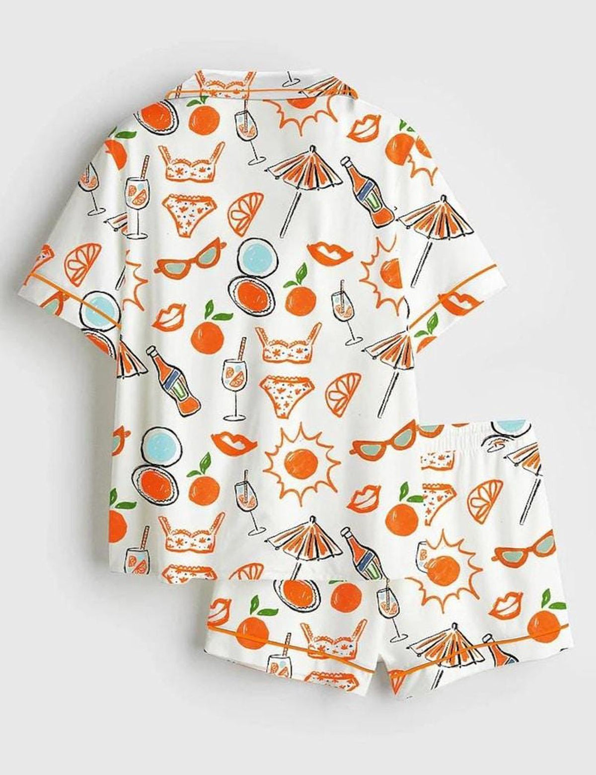 Citrus Print Summer Pajamas Set Women Beach Resort Vacation Sleepwear