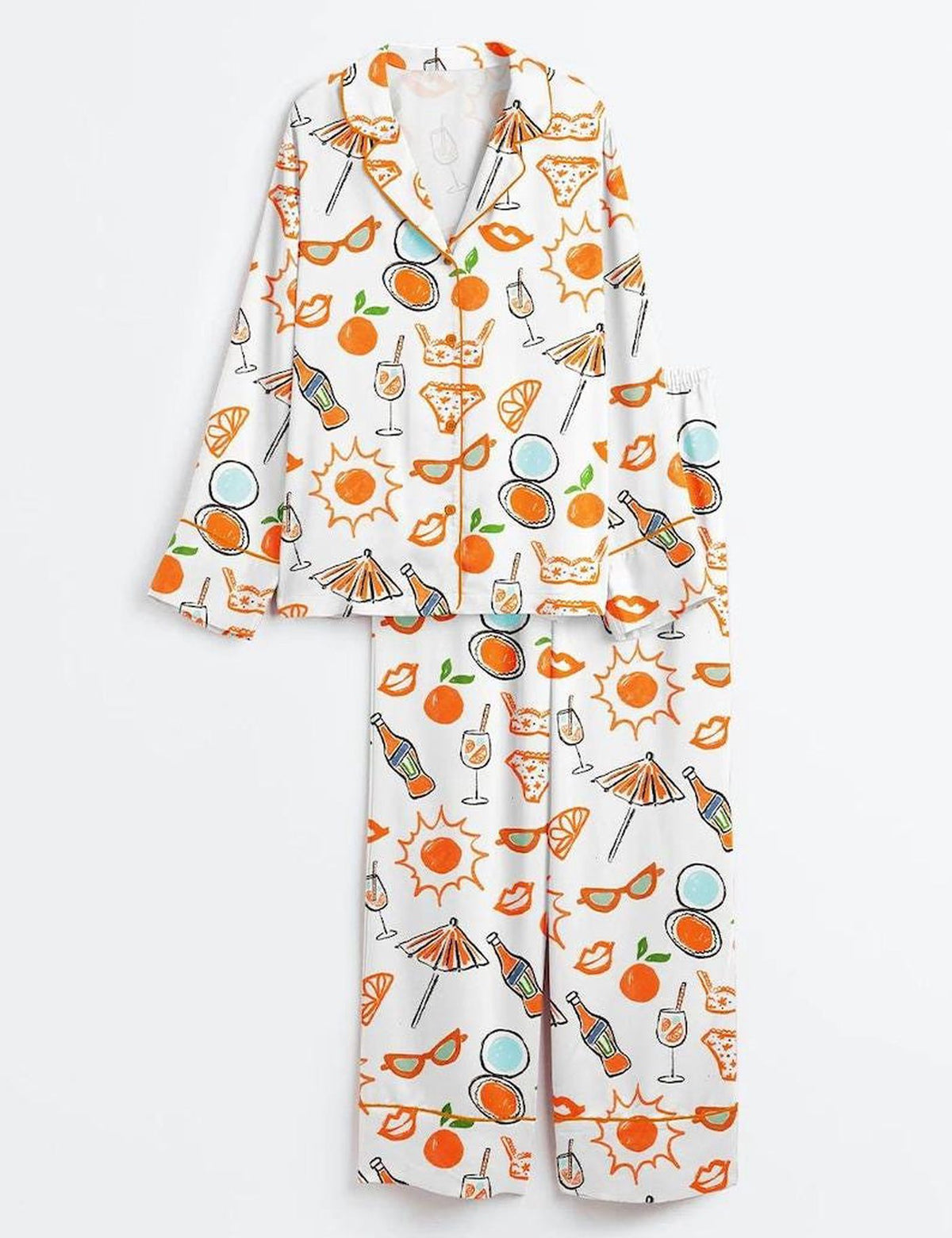 Citrus Print Summer Pajamas Set Women Beach Resort Vacation Sleepwear