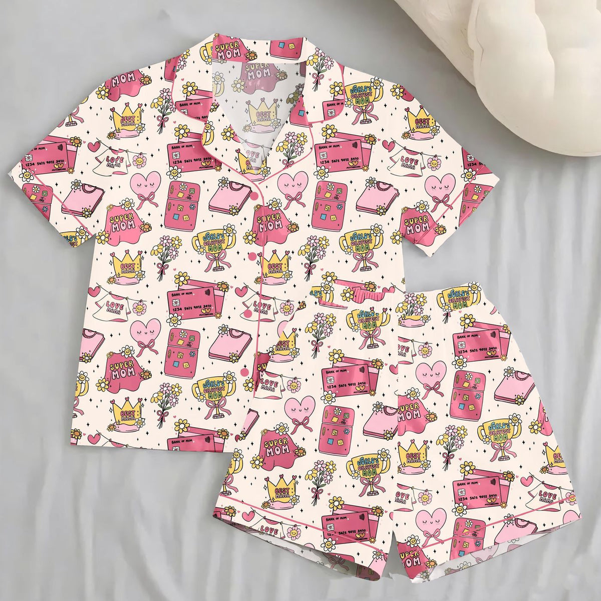 Playful Doodle Print Super Mom Pajama Set - Women s Sleepwear