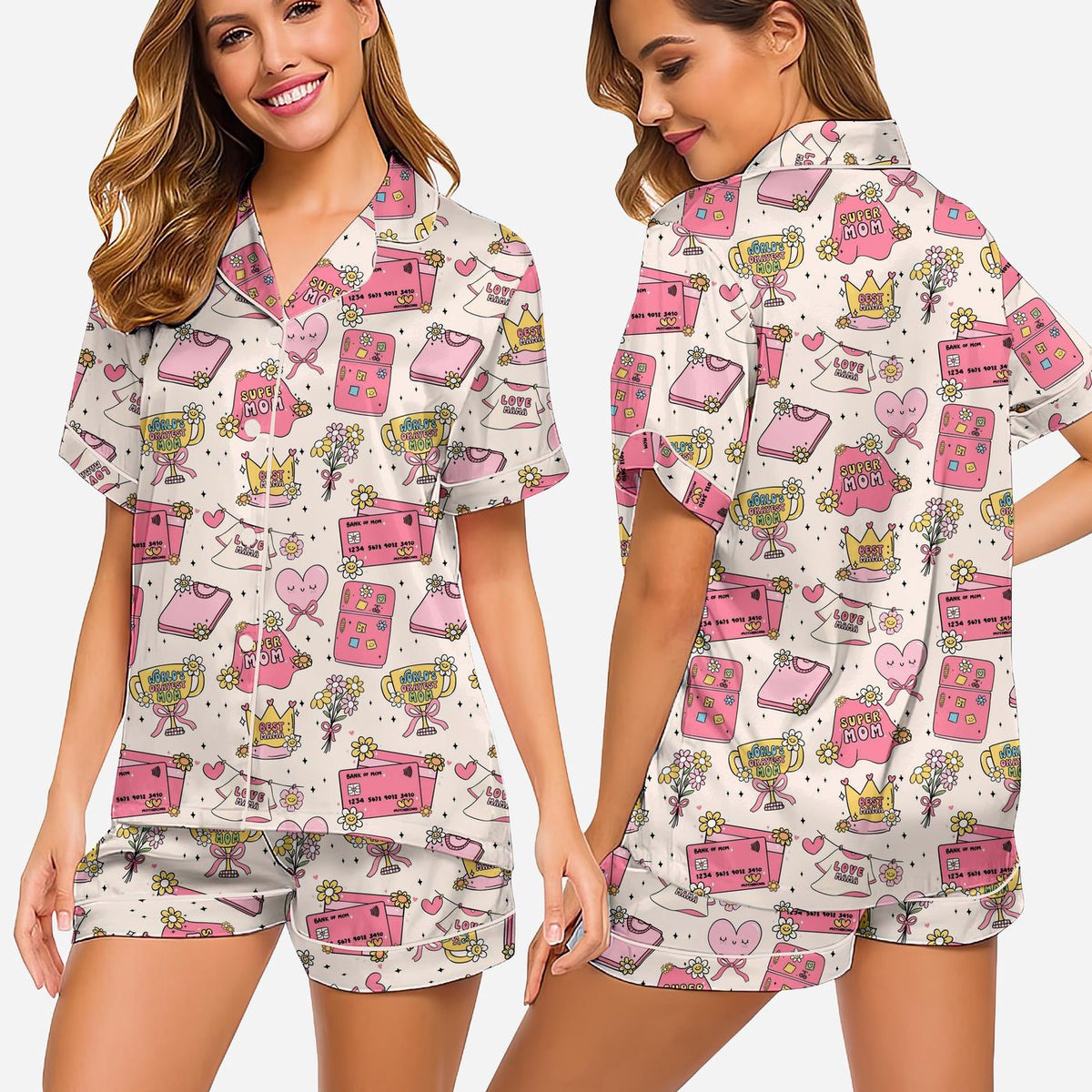 Playful Doodle Print Super Mom Pajama Set - Women s Sleepwear