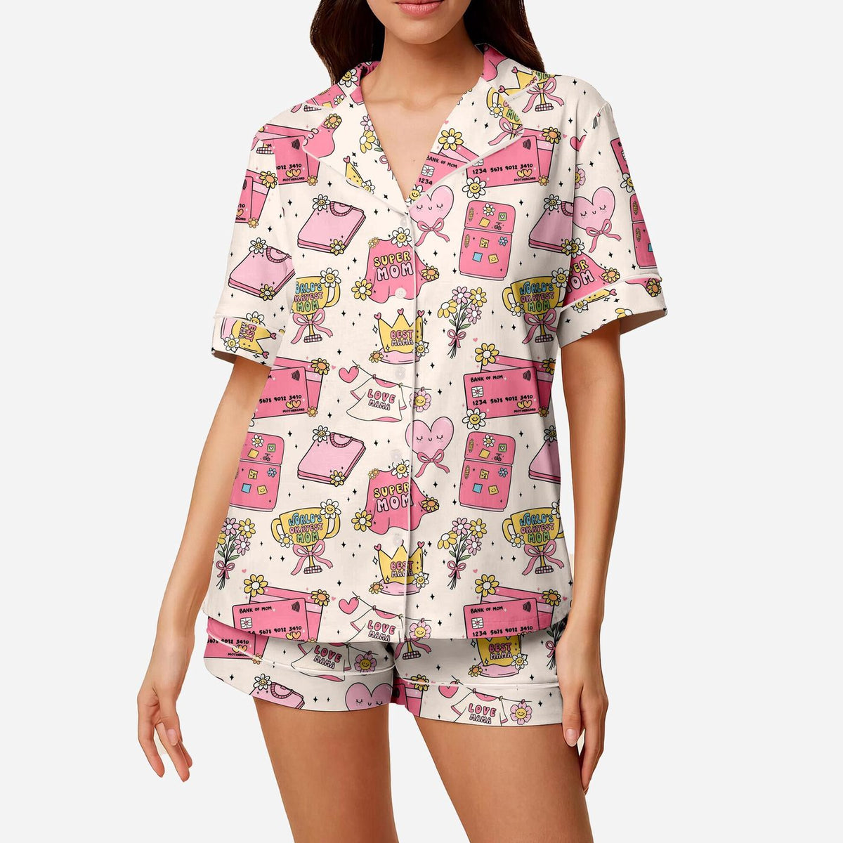 Playful Doodle Print Super Mom Pajama Set - Women s Sleepwear