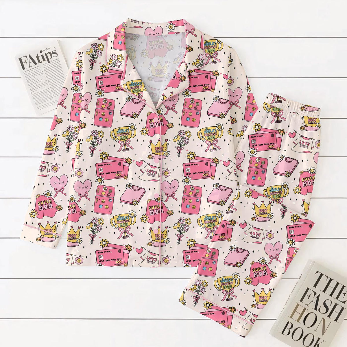 Playful Doodle Print Super Mom Pajama Set - Women s Sleepwear